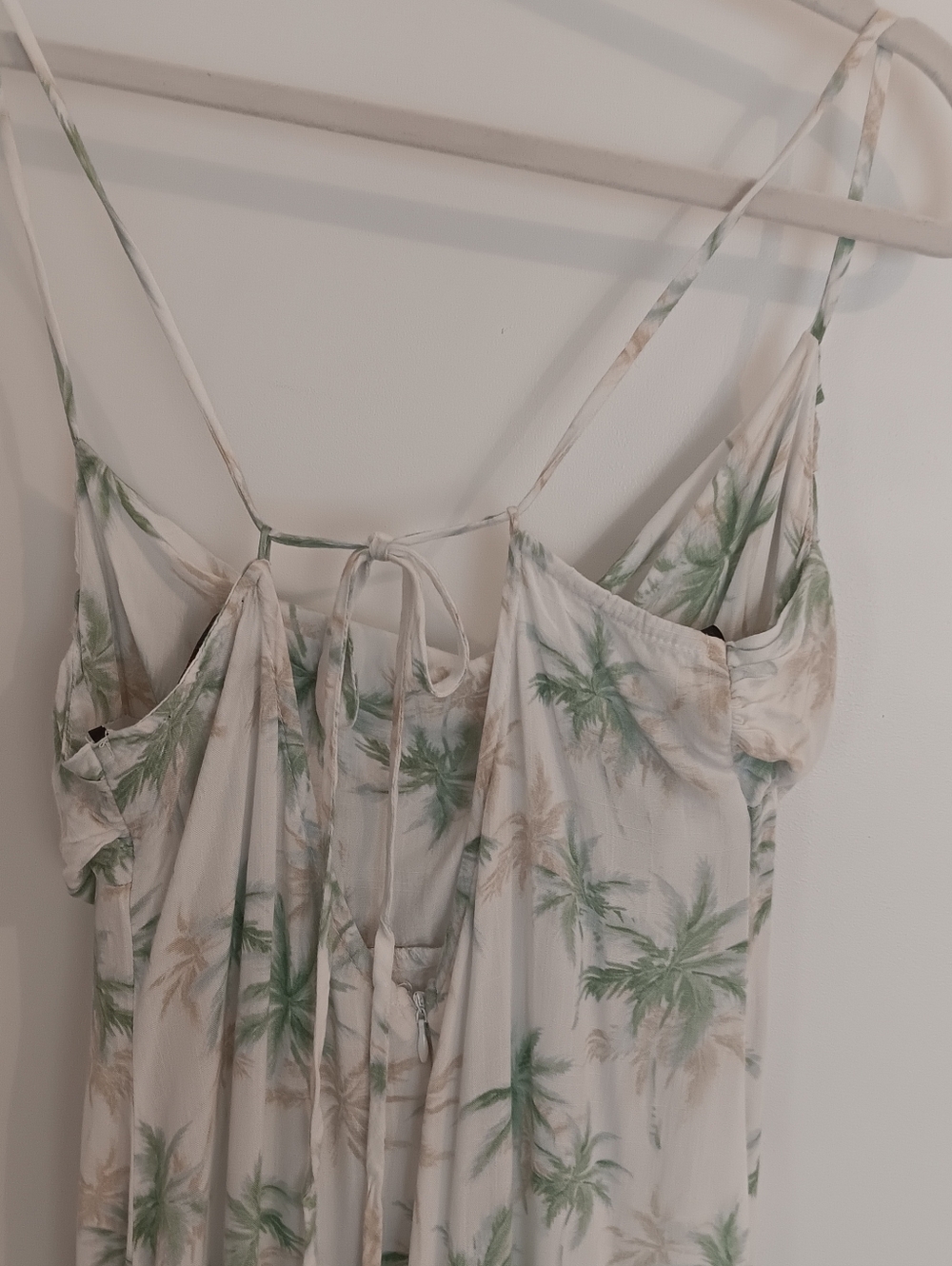 Midi Slip Dress Off White & Green Palm Print Cowl Front Stappy Keyhole Back - Picture 5 of 8